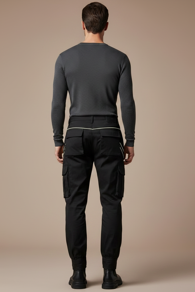 Pantalon Noir Bande Blanche Homme - Gabardine - vue 2