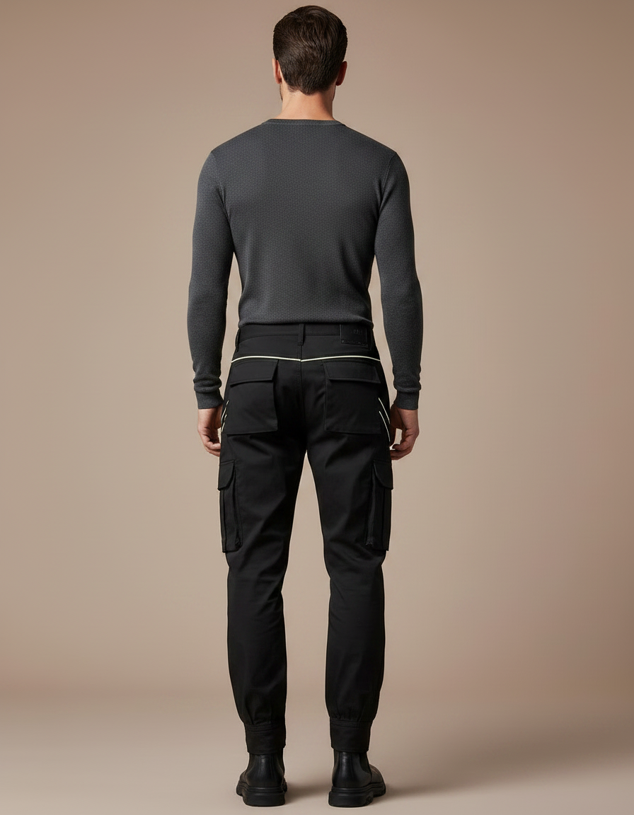 Pantalon Noir Bande Blanche Homme - Gabardine - vue 2