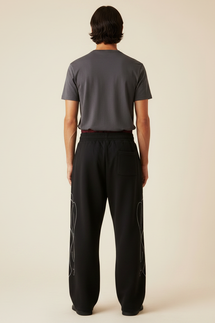 Pantalon Noir Brodé Ample Décontracté Streetwear - Molleton - vue 2