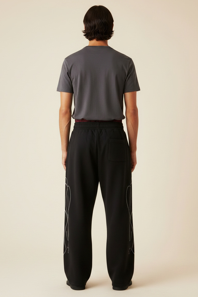 Pantalon Noir Brodé Ample Décontracté Streetwear - Molleton - vue 2