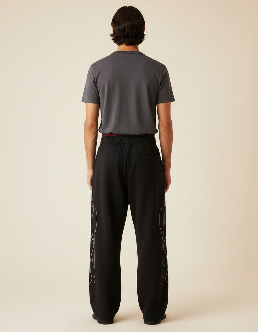 Pantalon Noir Brodé Ample Décontracté Streetwear - Molleton - vue 2