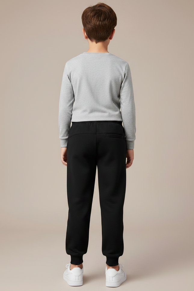 Pantalon Noir Garçon Molletonné Décontracté Cordon Sport - vue 2