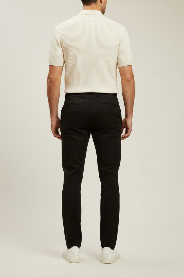 Pantalon Noir Homme Slim Décontracté Élégant Coton - vue 2