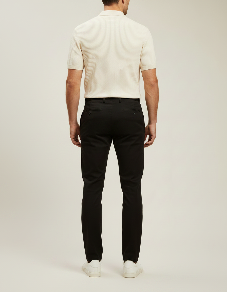 Pantalon Noir Homme Slim Décontracté Élégant Coton - vue 2