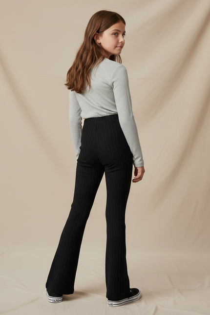 Pantalon Noir Côtelé Évasé Stretch Fille - Maille - vue 2