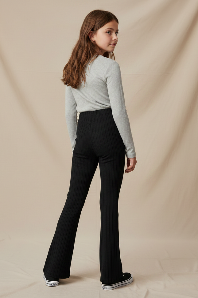 Pantalon Noir Côtelé Évasé Stretch Fille - Maille - vue 2