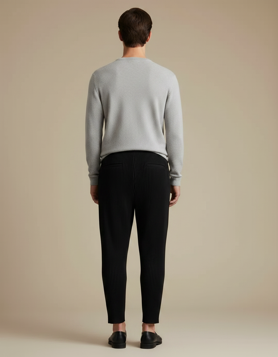 Pantalon Noir Plissé Ample Décontracté Homme Moderne - Polyester - vue 2
