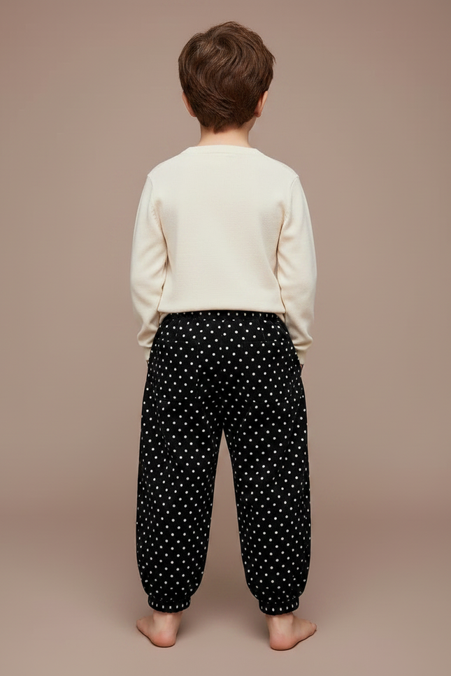 Pantalon Fluide Noir A Pois Blanc - Molleton - vue 2