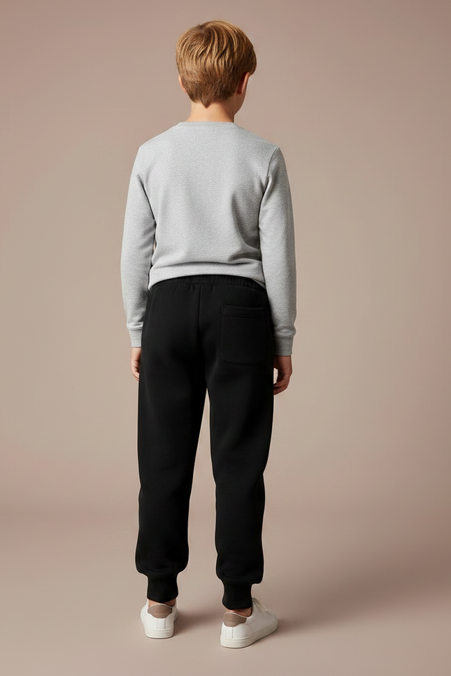 Pantalon Noir Molletonné Brodé Garçon Confortable - vue 2