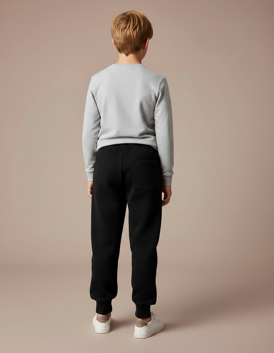 Pantalon Noir Molletonné Brodé Garçon Confortable - vue 2