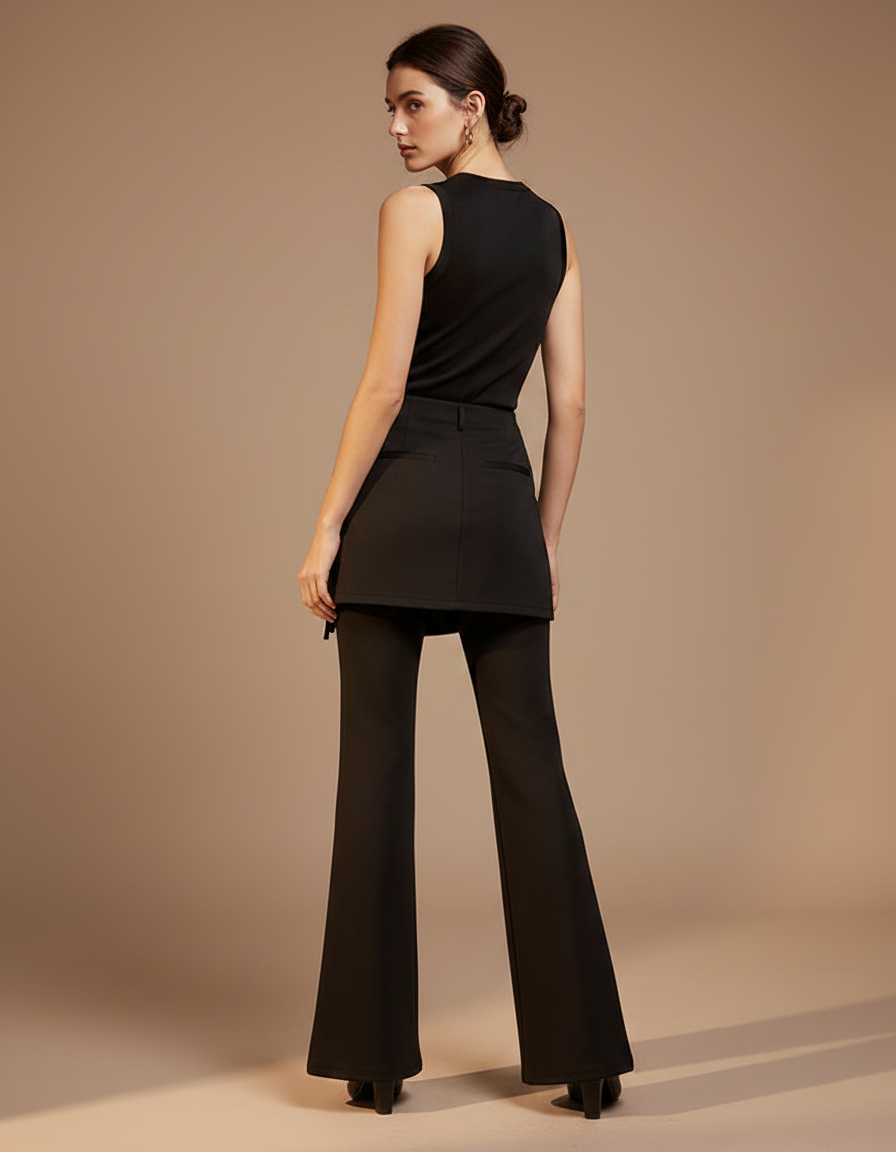 Pantalon Noir Évasé Fluide Élégant Femme - Polyester - vue 2