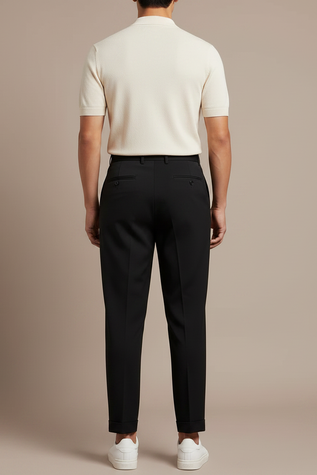 Pantalon Noir Plissé Ample Homme Décontracté - Polyester - vue 2