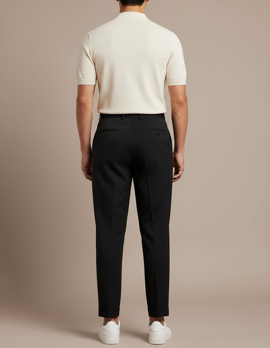Pantalon Noir Plissé Ample Homme Décontracté - Polyester - vue 2