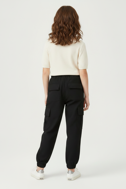 Pantalon Noir Cargo Ample Cordon Enfant - Polyester - vue 2