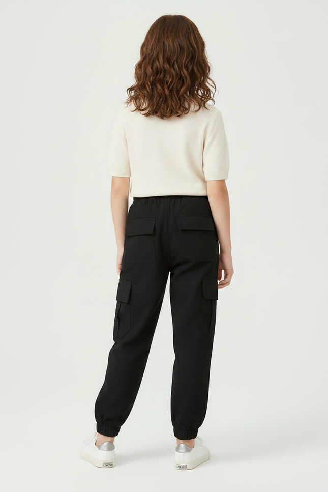 Pantalon Noir Cargo Ample Cordon Enfant - Polyester - vue 2