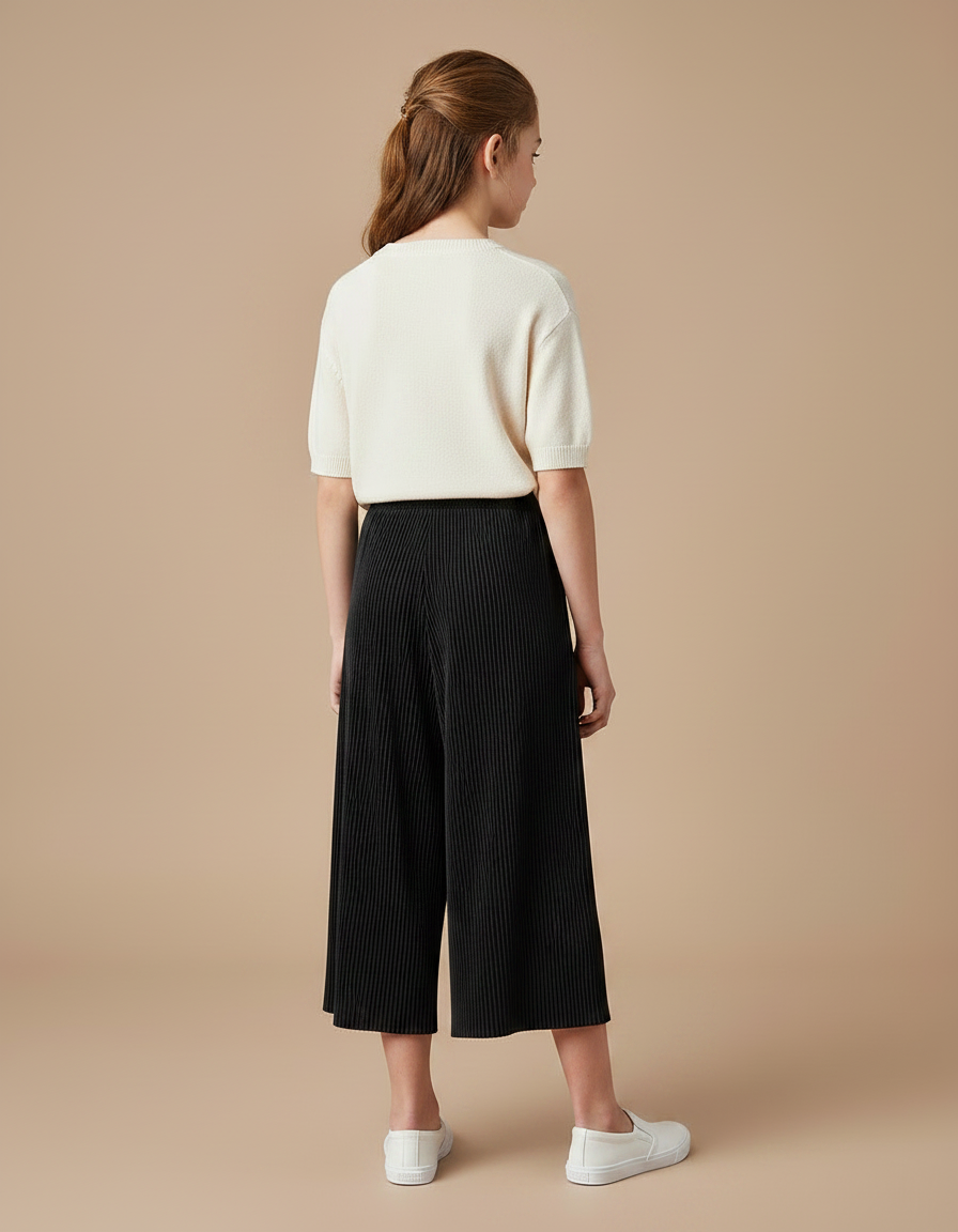 Pantalon Jupe Culotte Noir - Polyester - vue 2