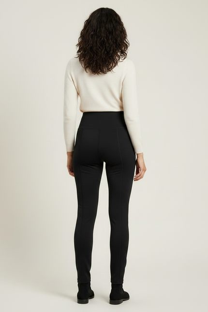 Pantalon Noir Slim Taille Haute - Maille - vue 2