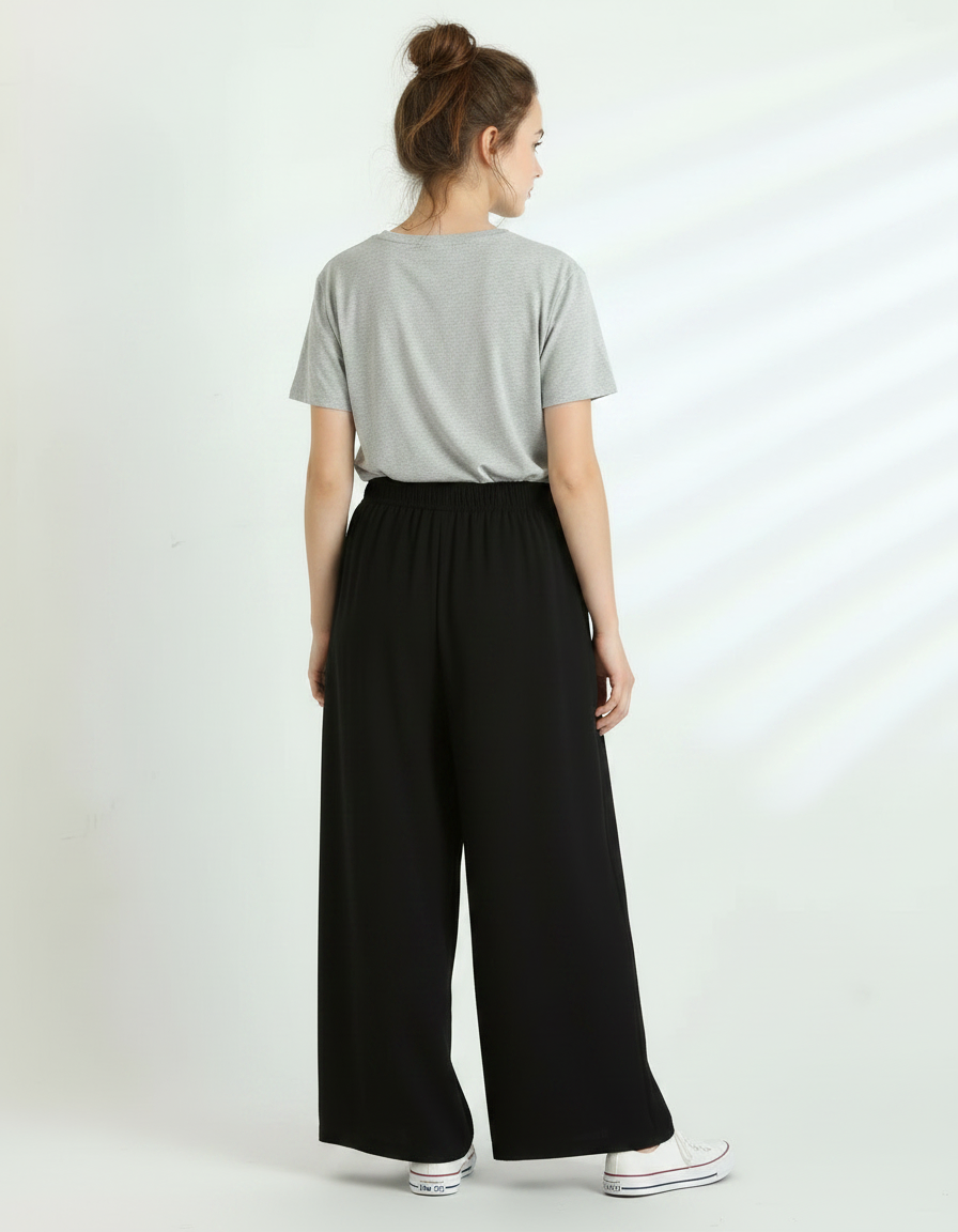Pantalon Noir Ample Fluide Décontracté Femme - Viscose - vue 2