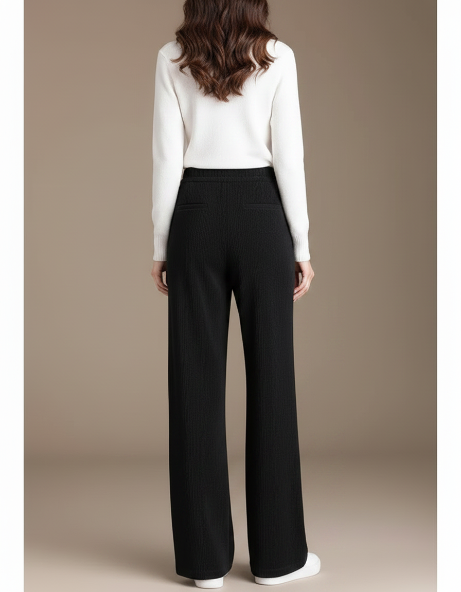 Pantalon Noir Ample Droit Taille Haute Moelleux - Molleton - vue 2