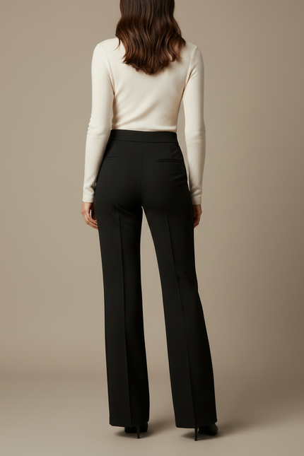Pantalon Noir Évasé Élégant Taille Haute Femme - Polyester - vue 2