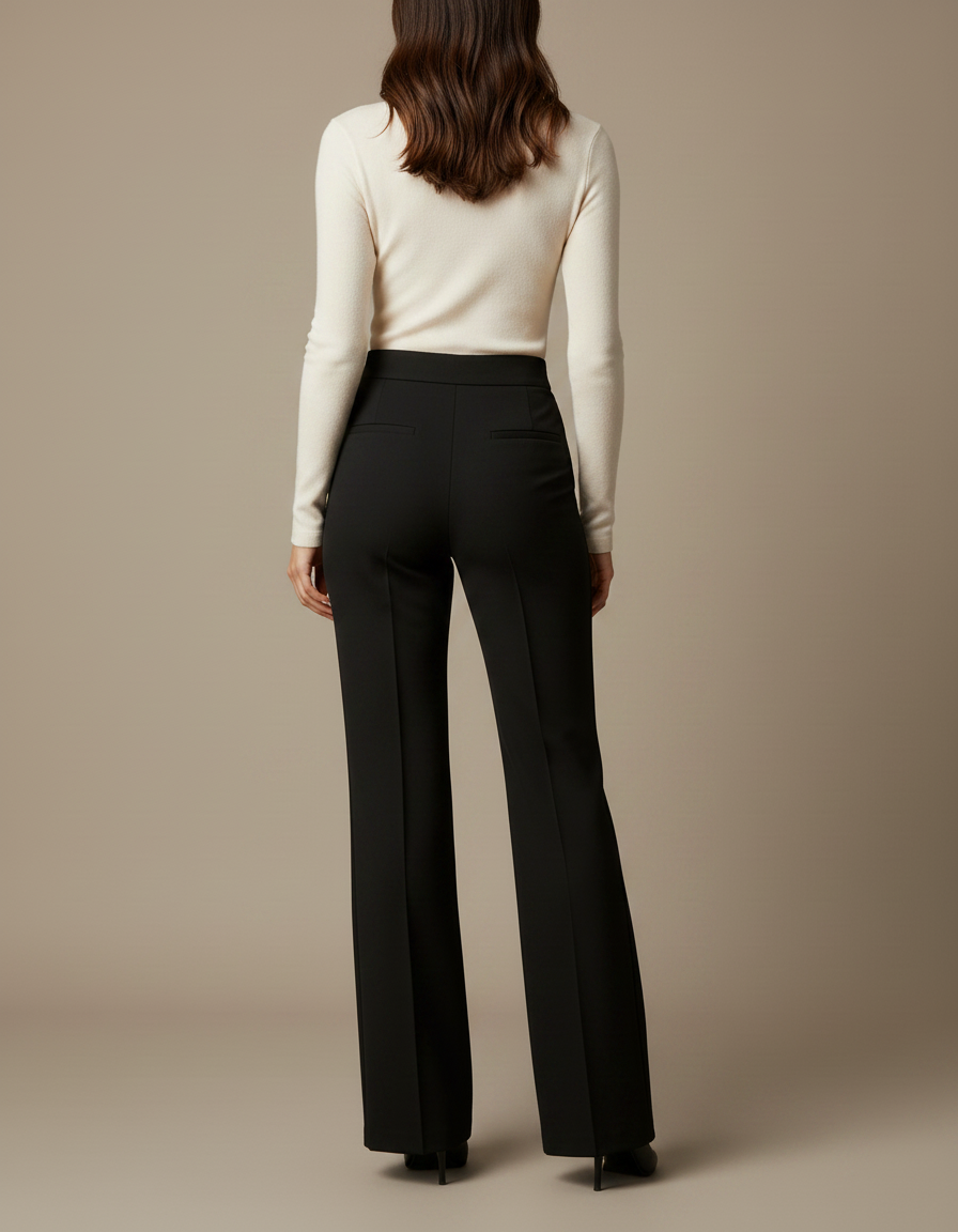 Pantalon Noir Évasé Élégant Taille Haute Femme - Polyester - vue 2