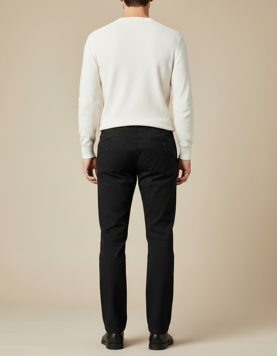 Pantalon Noir Homme Coton Décontracté Coupe Droite - vue 2