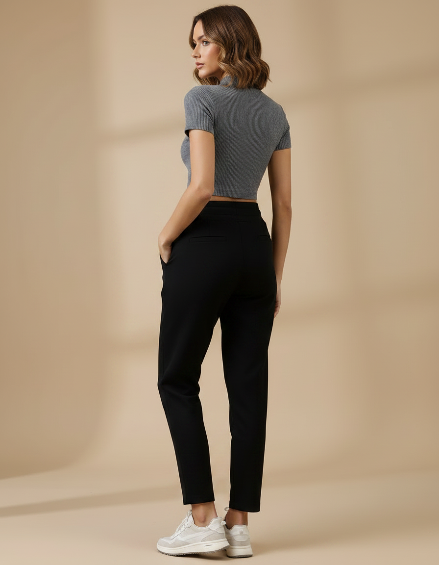Pantalon Noir Sport Décontracté Cordon Chevilles - Polyester - vue 2