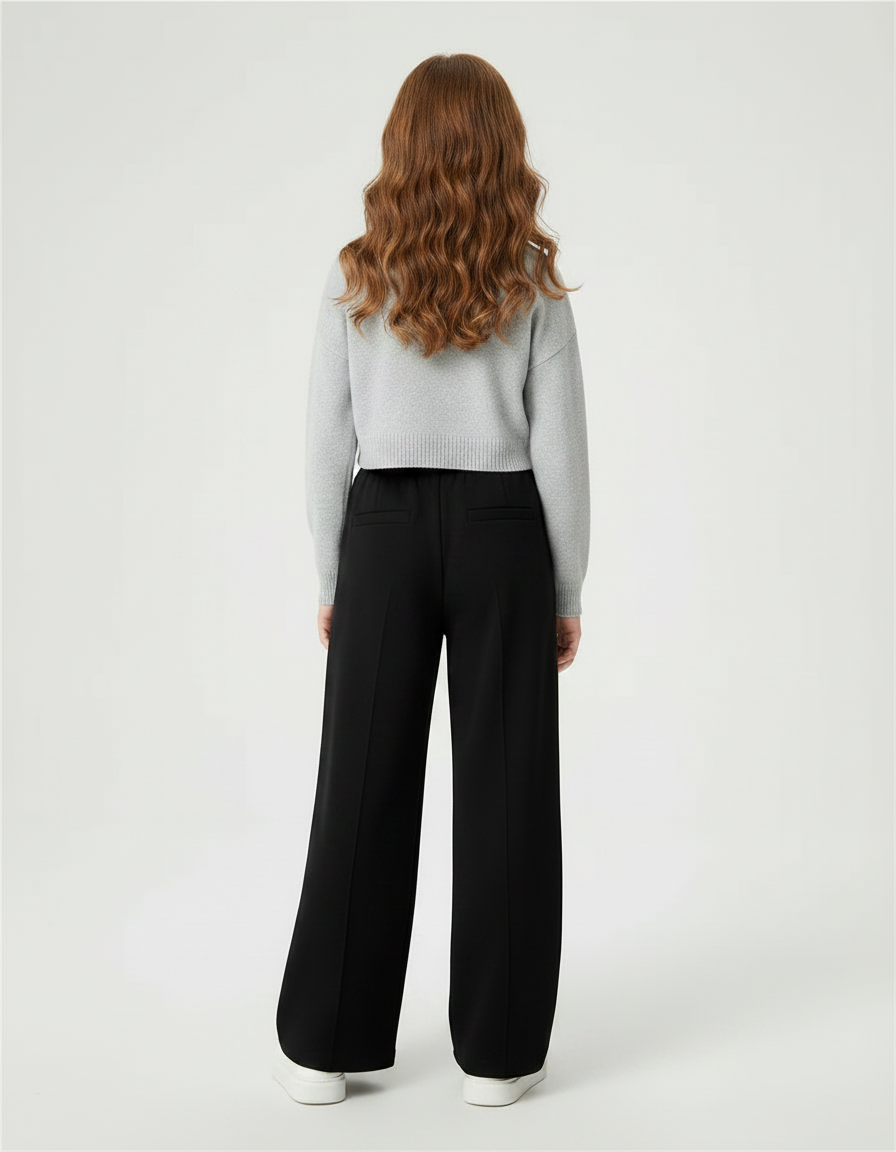 Pantalon Noir Ample Fille Décontracté Confortable - Maille - vue 2
