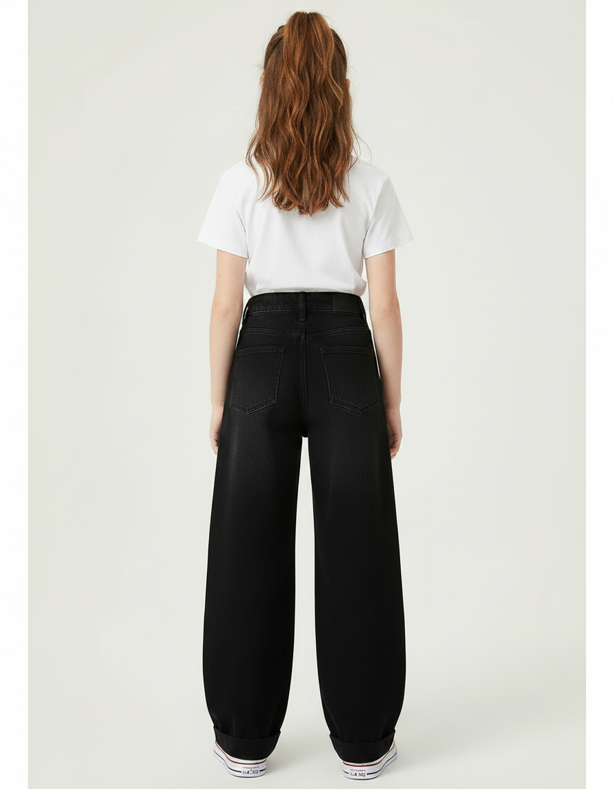 Pantalon Noir Ample Déchiré Denim Fille - Jean - vue 2
