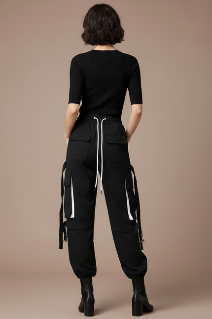 Pantalon Noir Et Blanc - Polyester - vue 2
