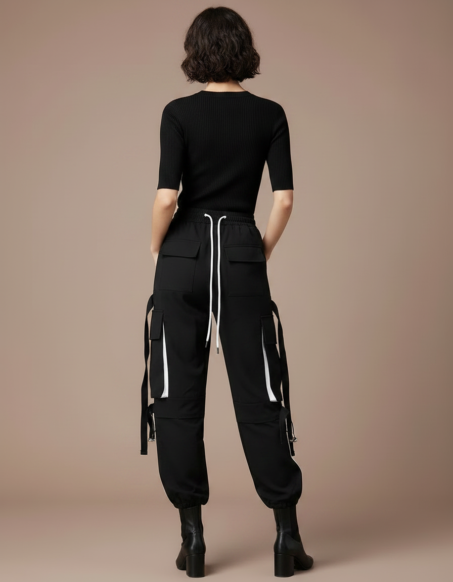 Pantalon Noir Et Blanc - Polyester - vue 2