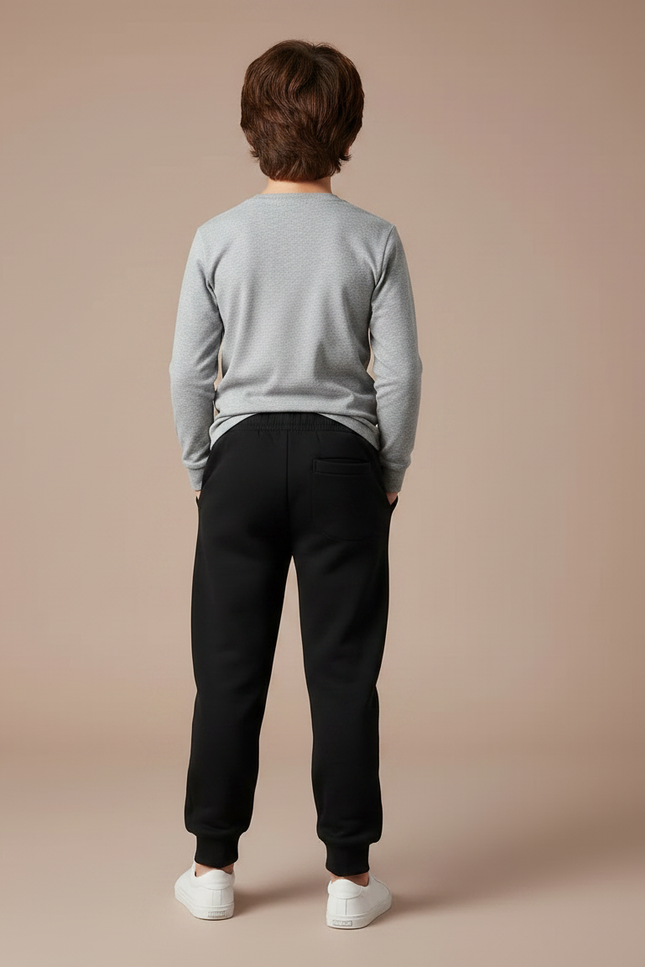Pantalon Noir Garçon Molletonné Jogging Motif Floral Animal - vue 2
