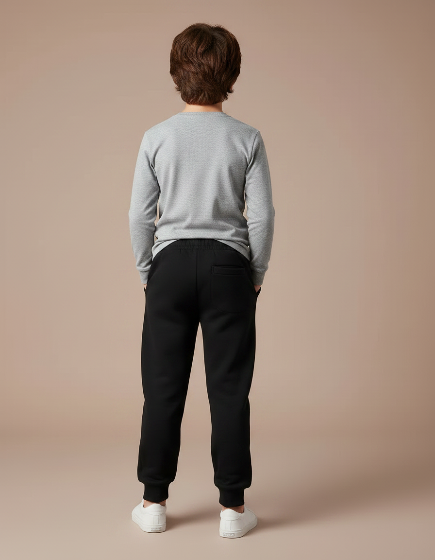 Pantalon Noir Garçon Molletonné Jogging Motif Floral Animal - vue 2