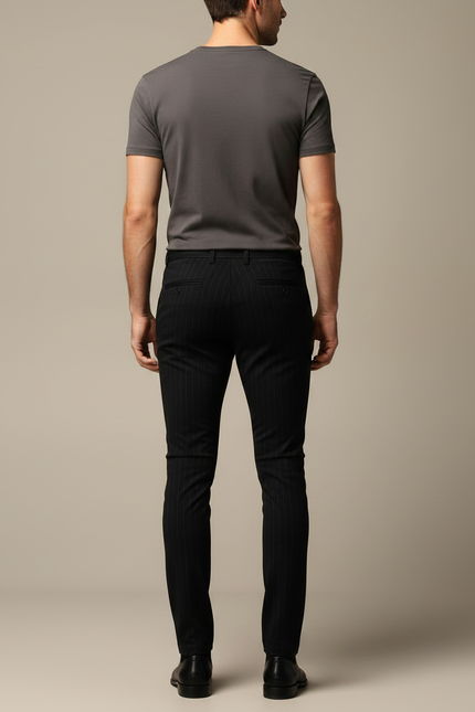 Pantalon Noir Slim Pinstripe Habillé Homme - Laine - vue 2