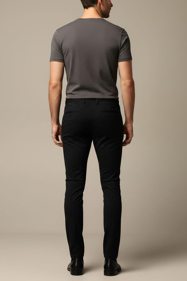Pantalon Noir Slim Pinstripe Habillé Homme - Laine - vue 2