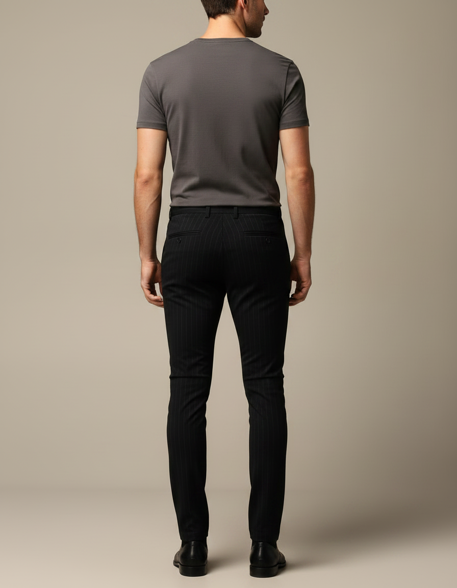 Pantalon Noir Slim Pinstripe Habillé Homme - Laine - vue 2