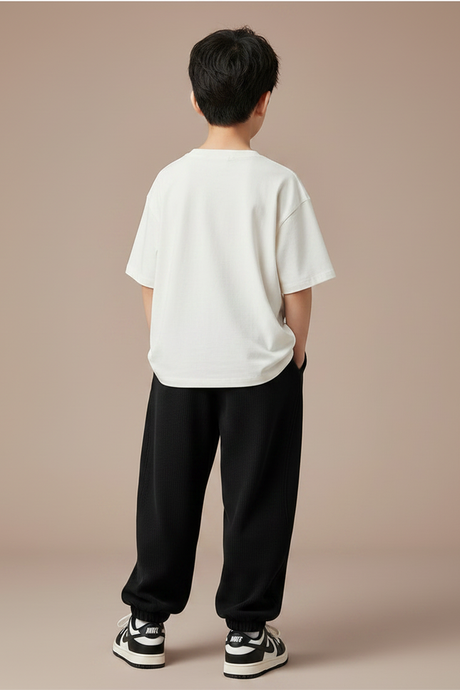 Pantalon Noir Ample Côtelé Garçon Décontracté - Cordé - vue 2