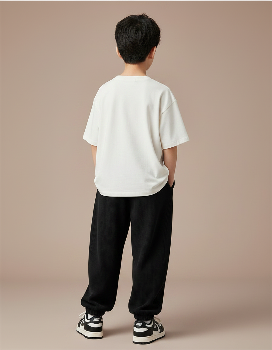 Pantalon Noir Ample Côtelé Garçon Décontracté - Cordé - vue 2