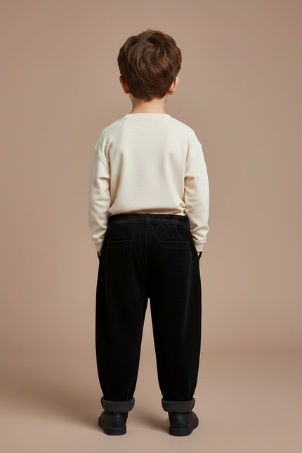 Pantalon Noir Côtelé Ample Doublé Chaud Enfant - Cordé - vue 2