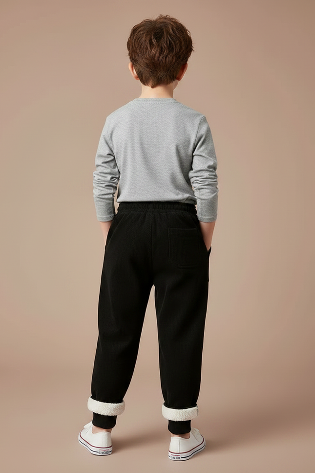 Pantalon Noir Côtelé Ample Doublé Sherpa Enfant - Cordé - vue 2