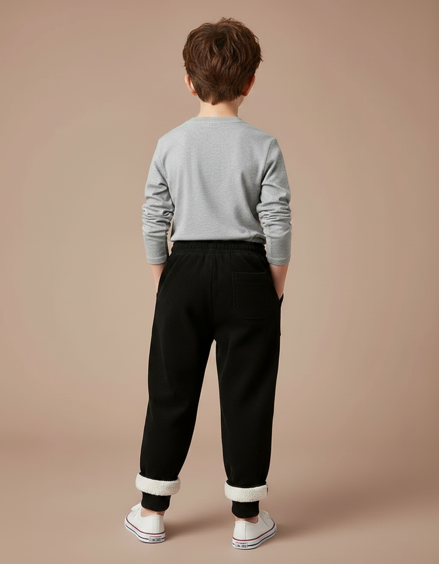 Pantalon Noir Côtelé Ample Doublé Sherpa Enfant - Cordé - vue 2