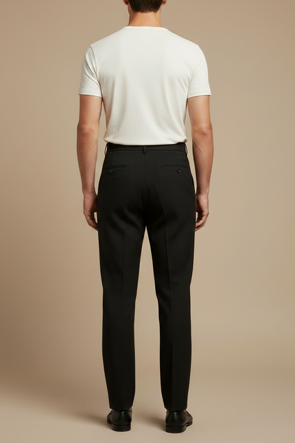 Pantalon Noir Plissé Droit Taille Haute Élégant - Laine - vue 2