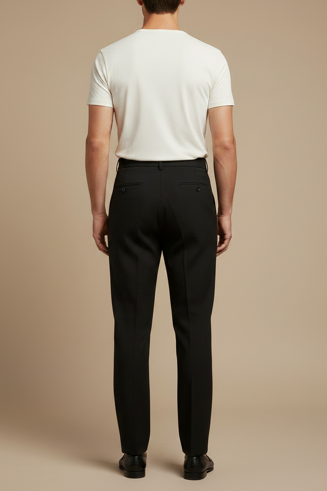 Pantalon Noir Plissé Droit Taille Haute Élégant - Laine - vue 2