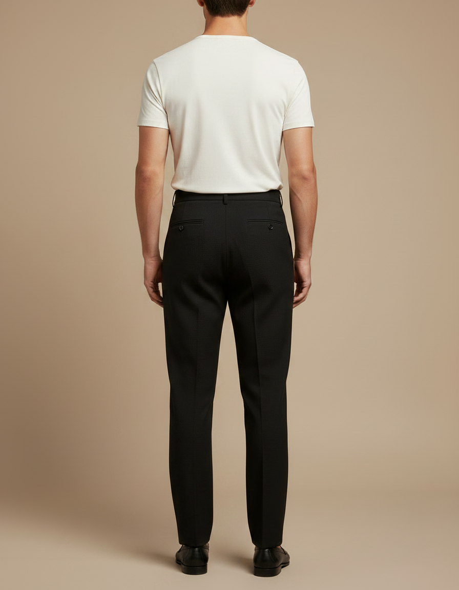 Pantalon Noir Plissé Droit Taille Haute Élégant - Laine - vue 2