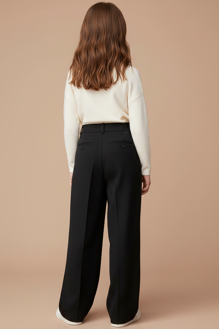 Pantalon Noir Ample Plissé Décontracté Fille - Gabardine - vue 2