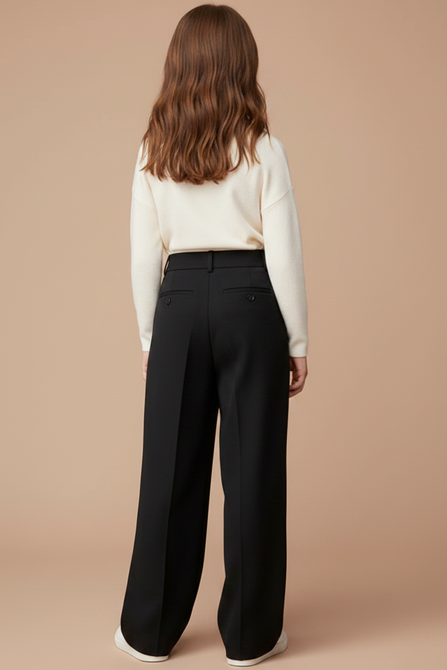 Pantalon Noir Ample Plissé Décontracté Fille - Gabardine - vue 2