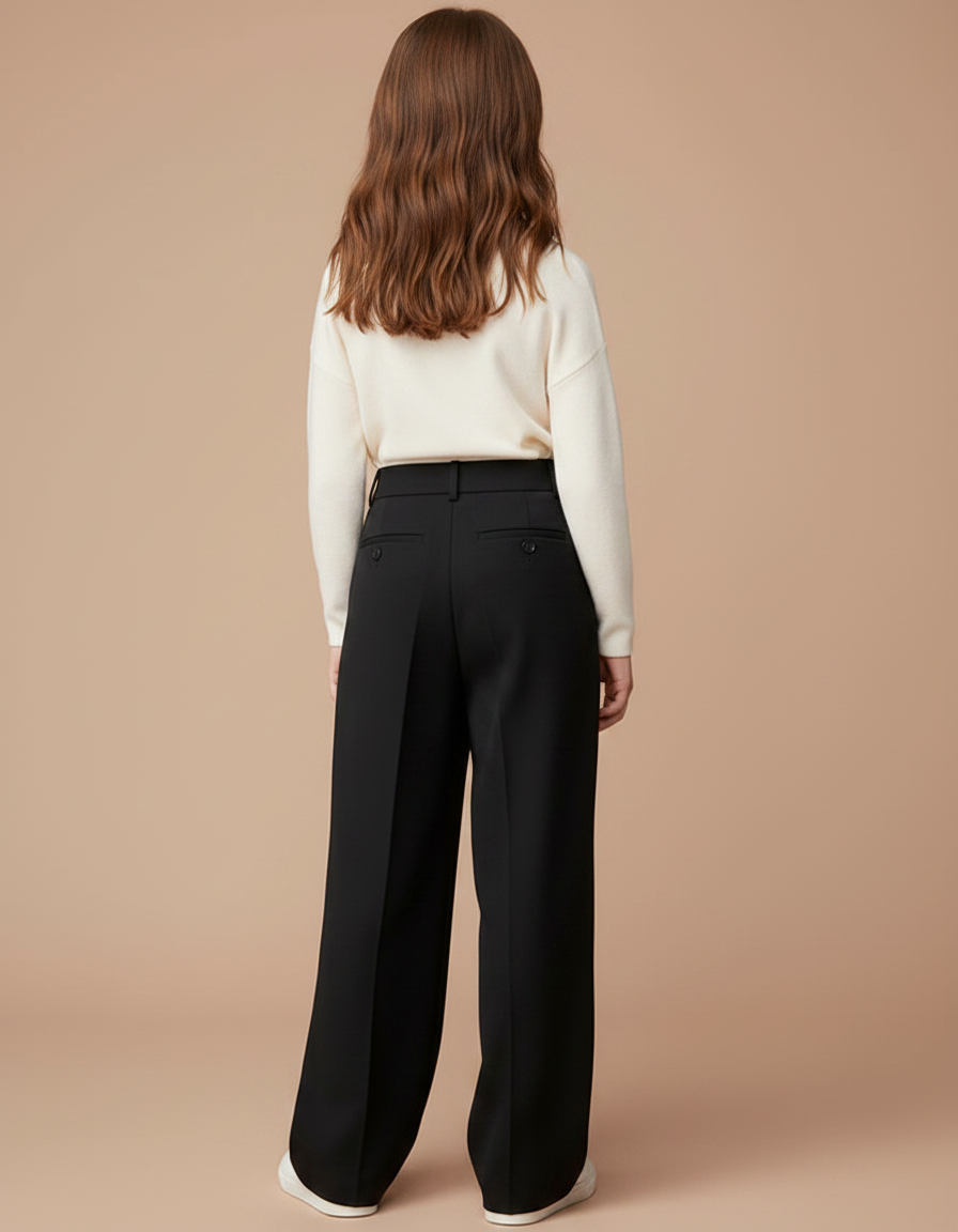 Pantalon Noir Ample Plissé Décontracté Fille - Gabardine - vue 2