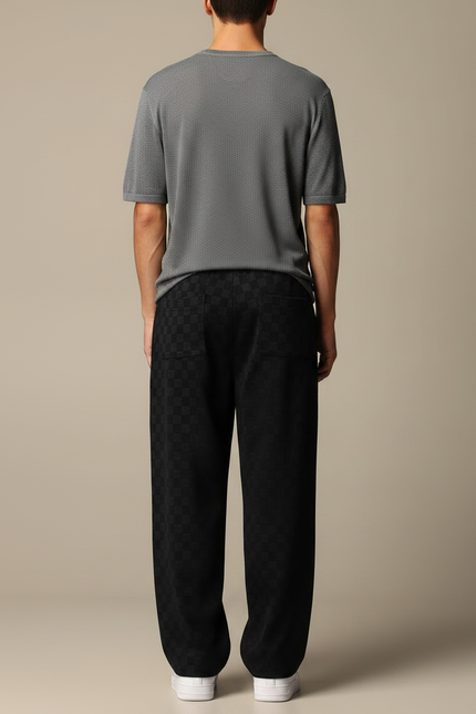 Pantalon Noir Carreaux Homme - Molleton - vue 2
