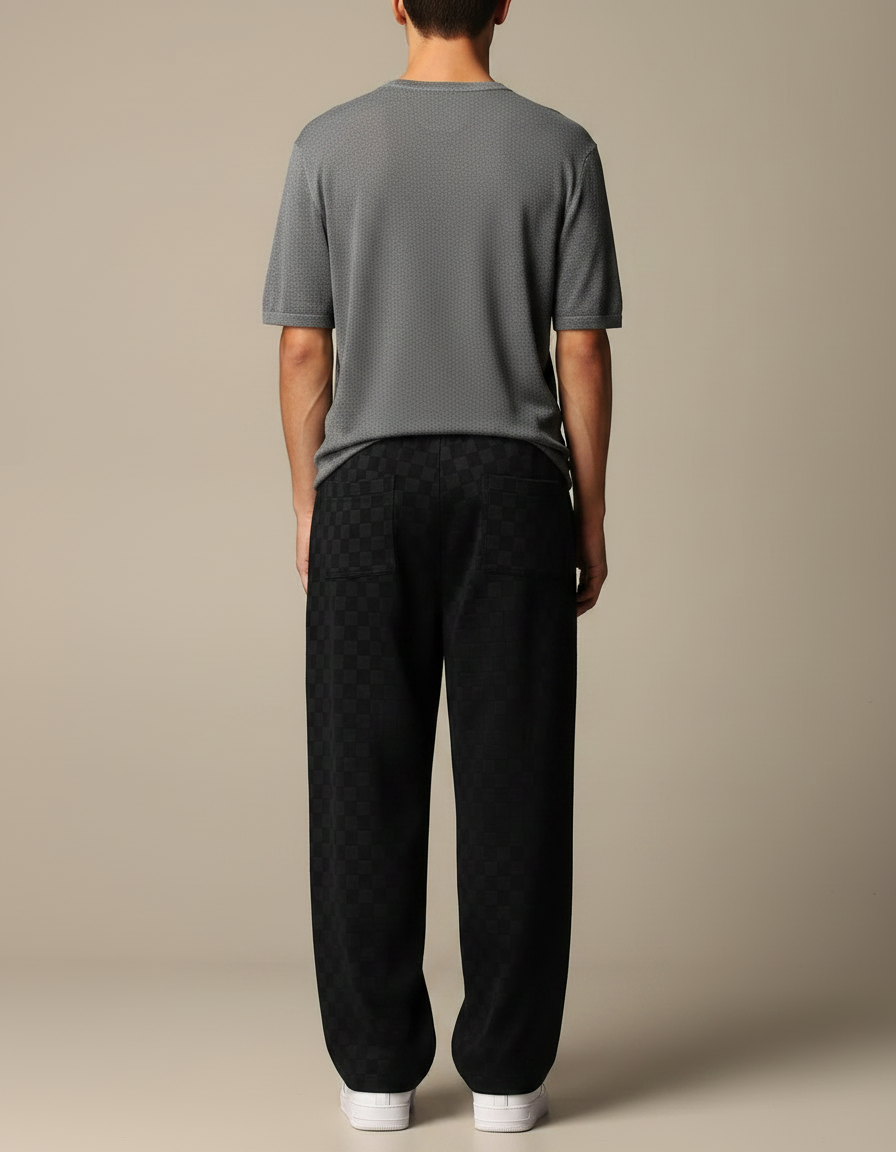 Pantalon Noir Carreaux Homme - Molleton - vue 2