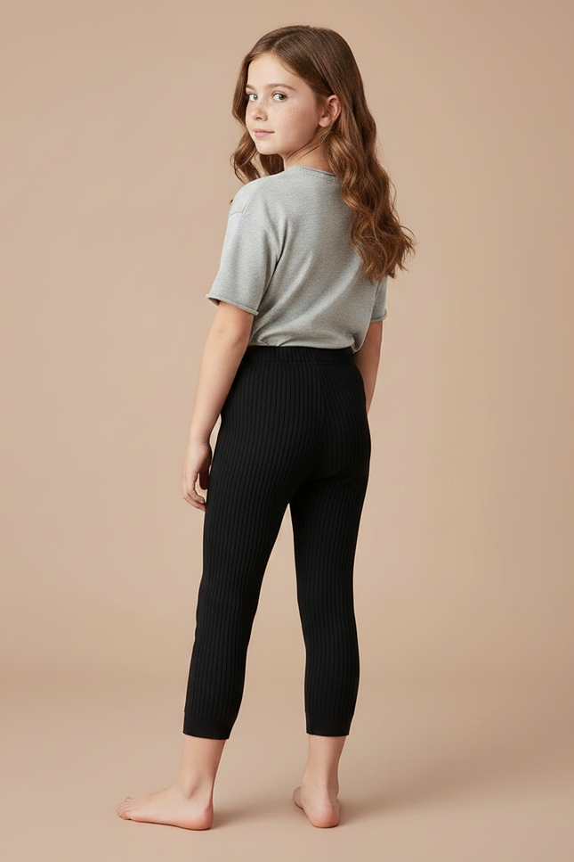 Pantalon Noir Côtelé Court Extensible Enfant - Maille - vue 2